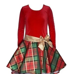 BONNIE JEAN Big Girls Long Sleeve Velvet Bodice
Plaid Sparkle Skirt Dress 4/4T